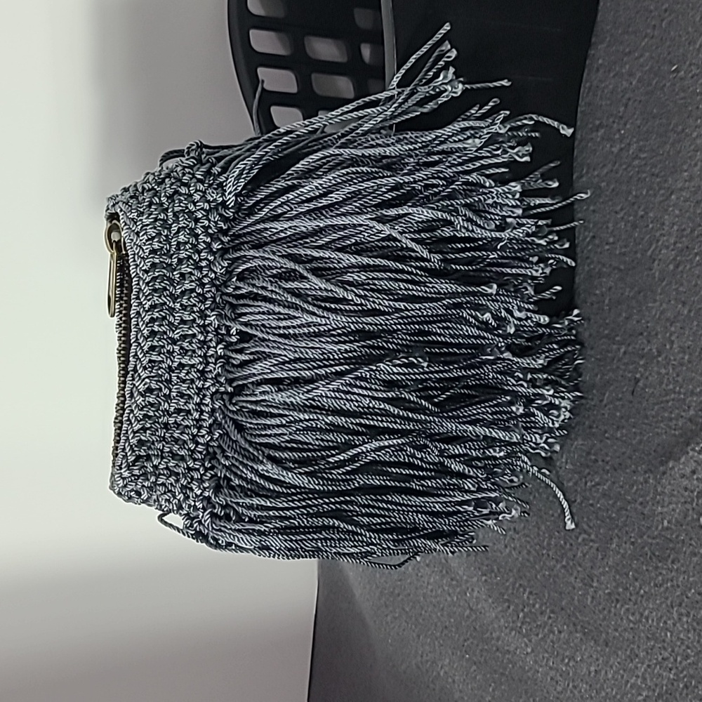 Elliot Mann blue Grey Fringe purse